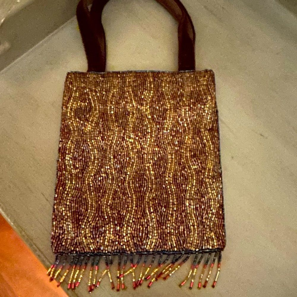 Brown beaded bag by Parisian Signature in excellent condition